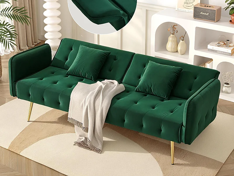 Multifunktionales Sofa für 2 Personen - Verstellbare Rückenlehne - Verstellbare Armlehnen - Samt - Grün