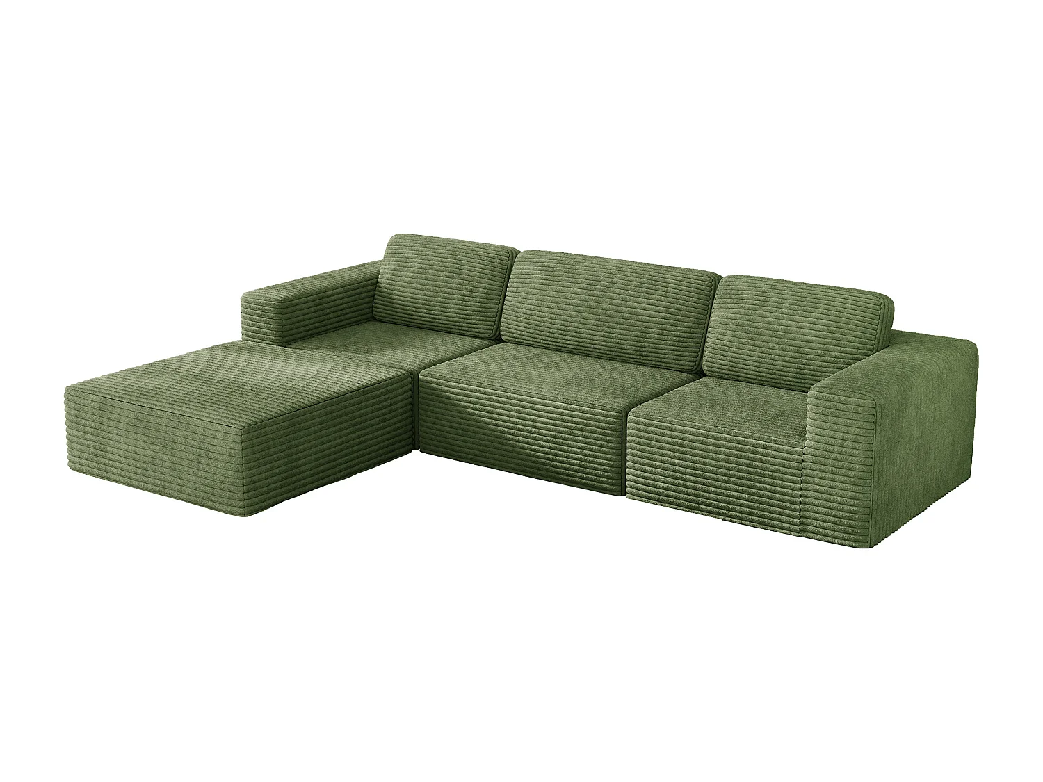 Canapé 3 Places modulable avec pouf - en Velours Côtelé - angle réversible - Vert - 303x202x82cm