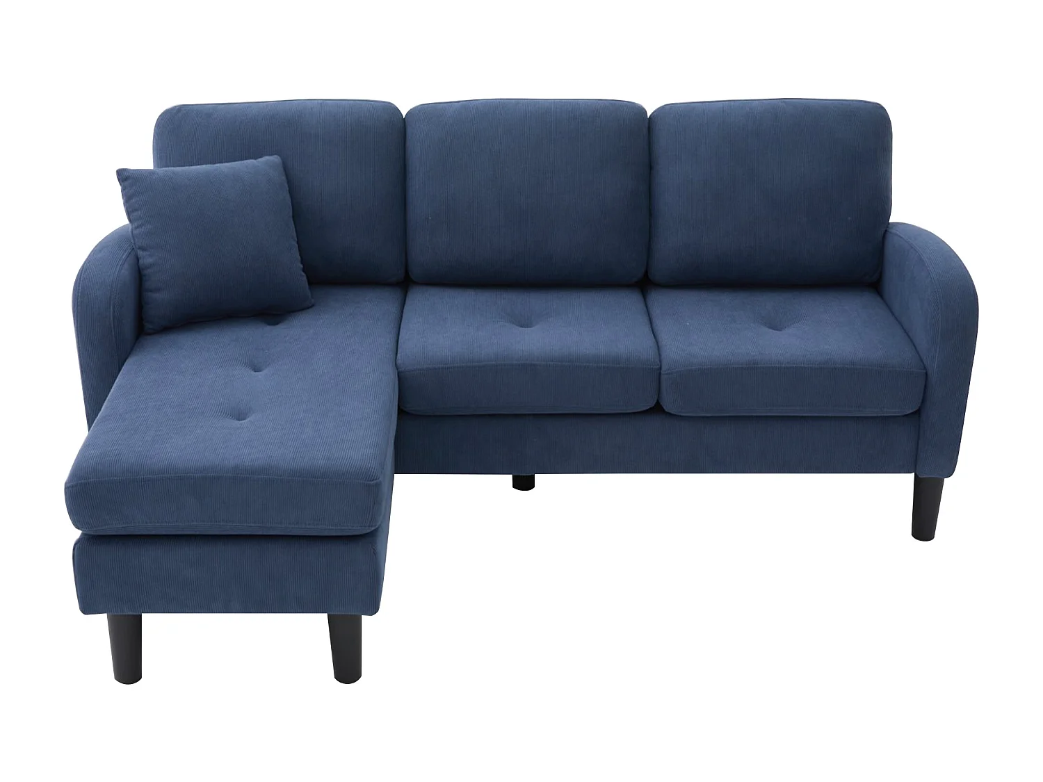 Canapé d'angle avec méridienne - 3 places - Velours côtelé - Bleu