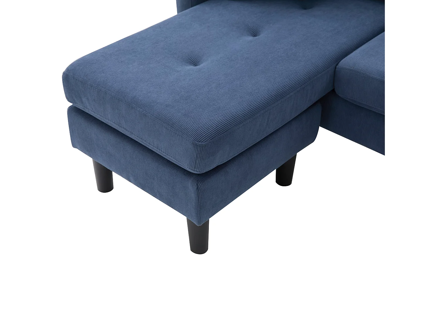 Canapé d'angle avec méridienne - 3 places - Velours côtelé - Bleu