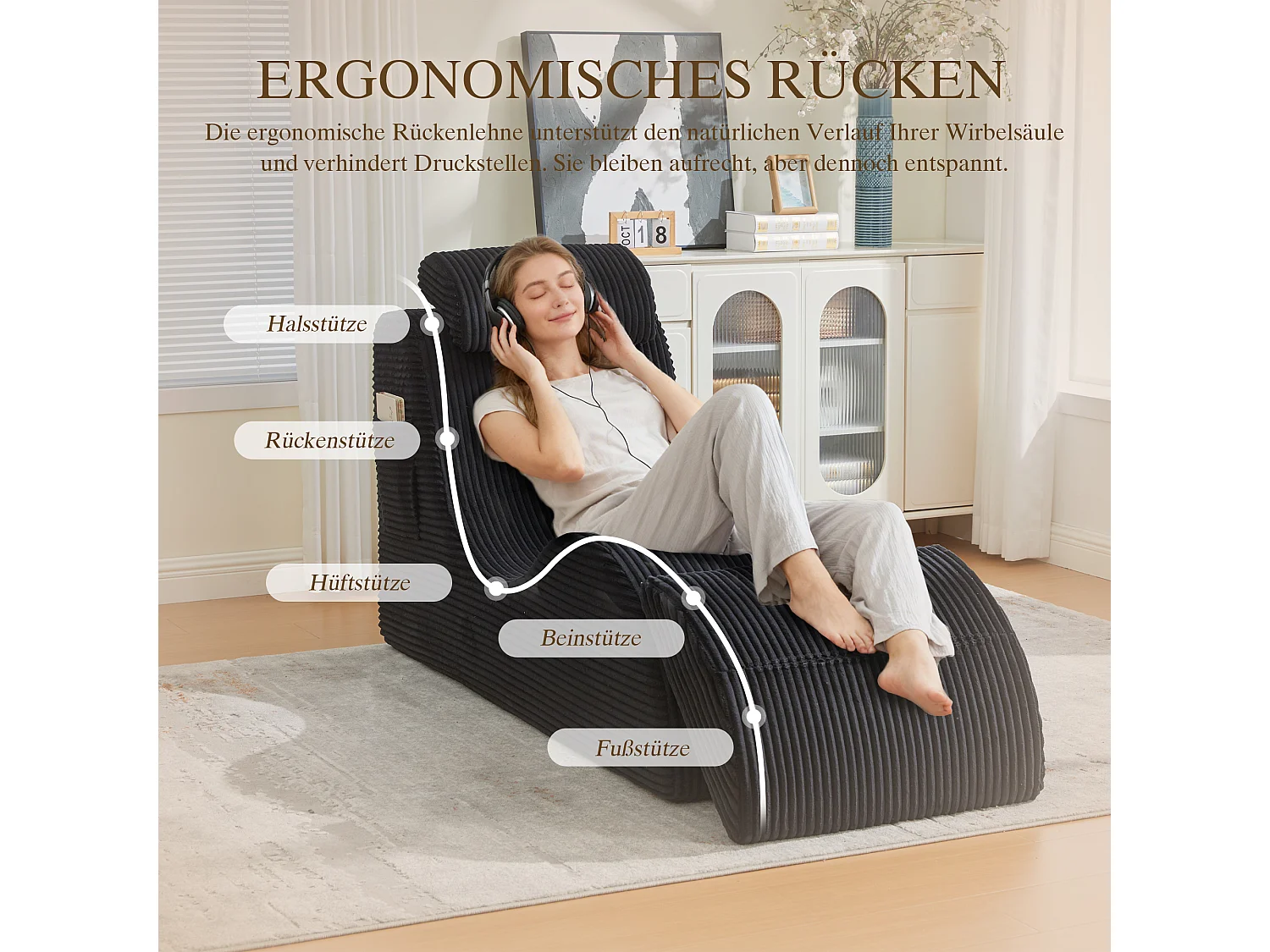 Canapé moderne au design unique et ergonomique - 160 x 66 x 90 cm - avec coussin d'assise amovible - velours - noir