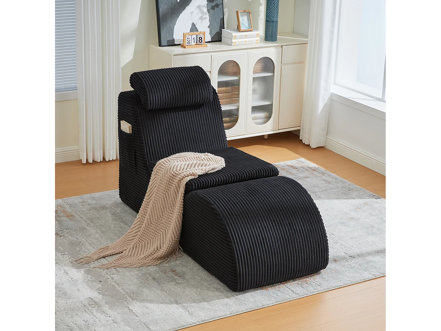 Canapé moderne au design unique et ergonomique - 160 x 66 x 90 cm - avec coussin d'assise amovible - velours - noir