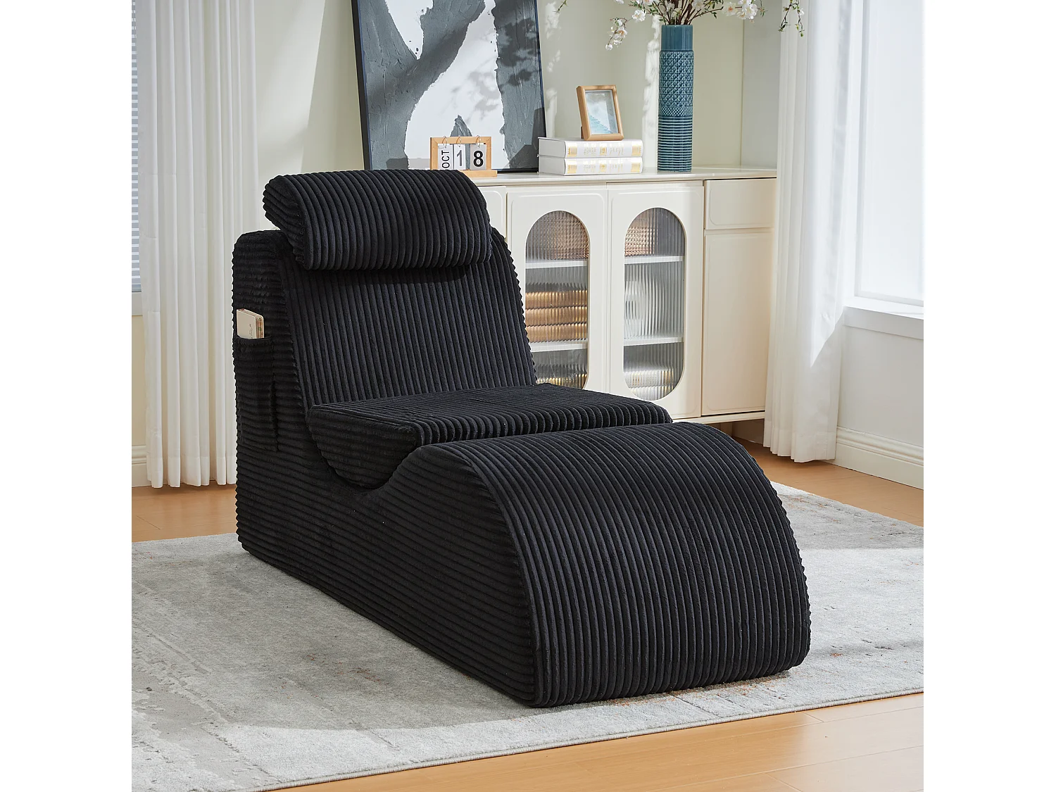 Canapé moderne au design unique et ergonomique - 160 x 66 x 90 cm - avec coussin d'assise amovible - velours - noir