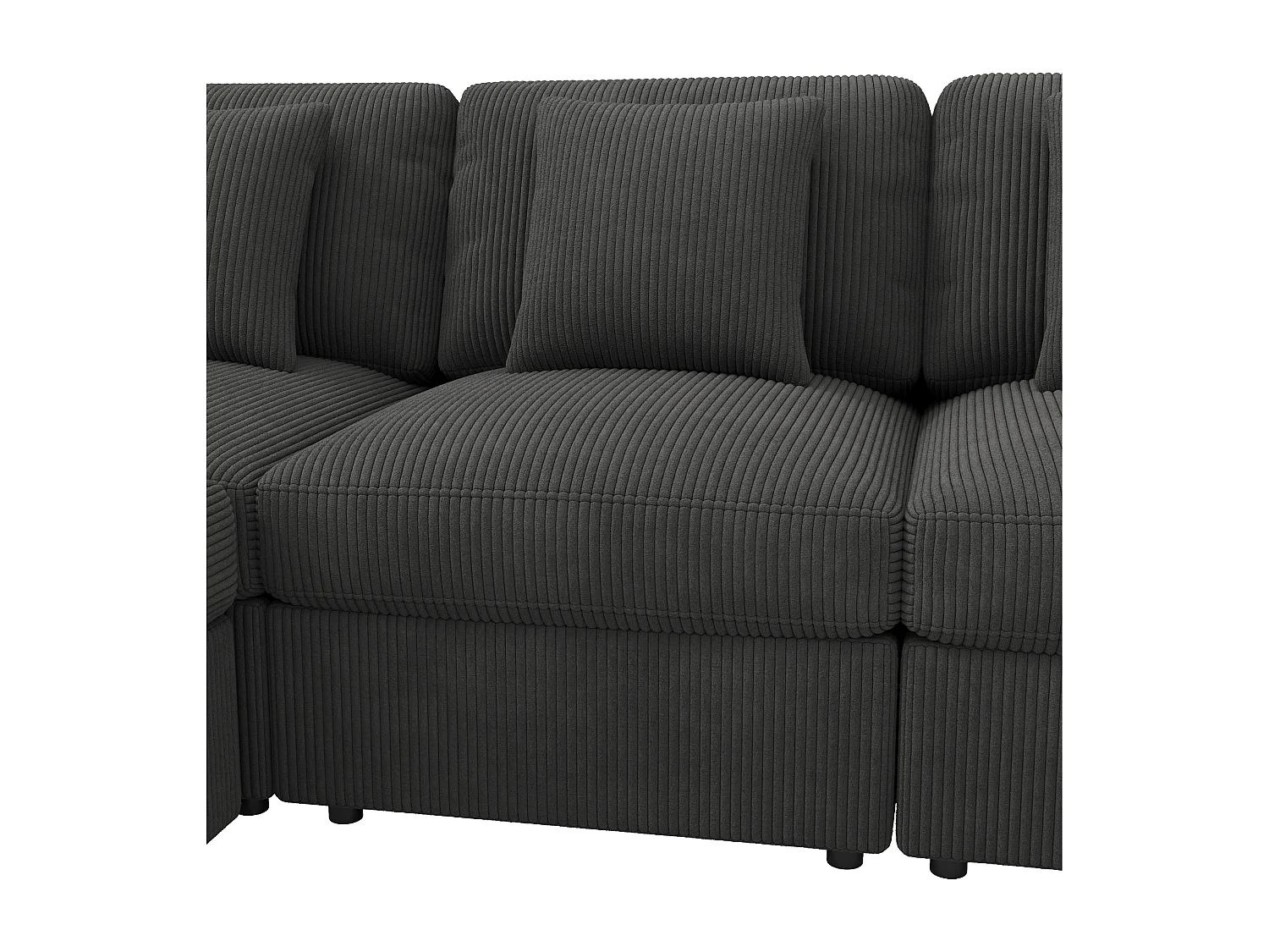 Canapé d'angle en forme de U - 6 places - avec accoudoirs réglables - avec repose-pieds amovible - Velours côtelé - gris