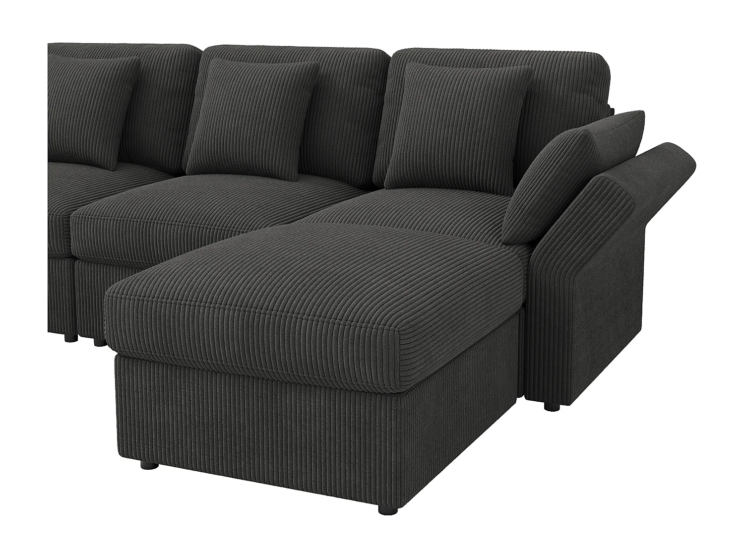 Canapé d'angle en forme de U - 6 places - avec accoudoirs réglables - avec repose-pieds amovible - Velours côtelé - gris