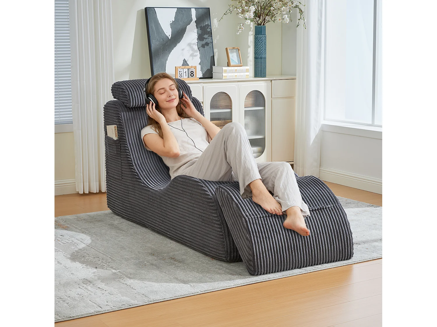 Canapé moderne au design unique et ergonomique - 160 x 66 x 90 cm - avec coussin d'assise amovible - velours - gris foncé