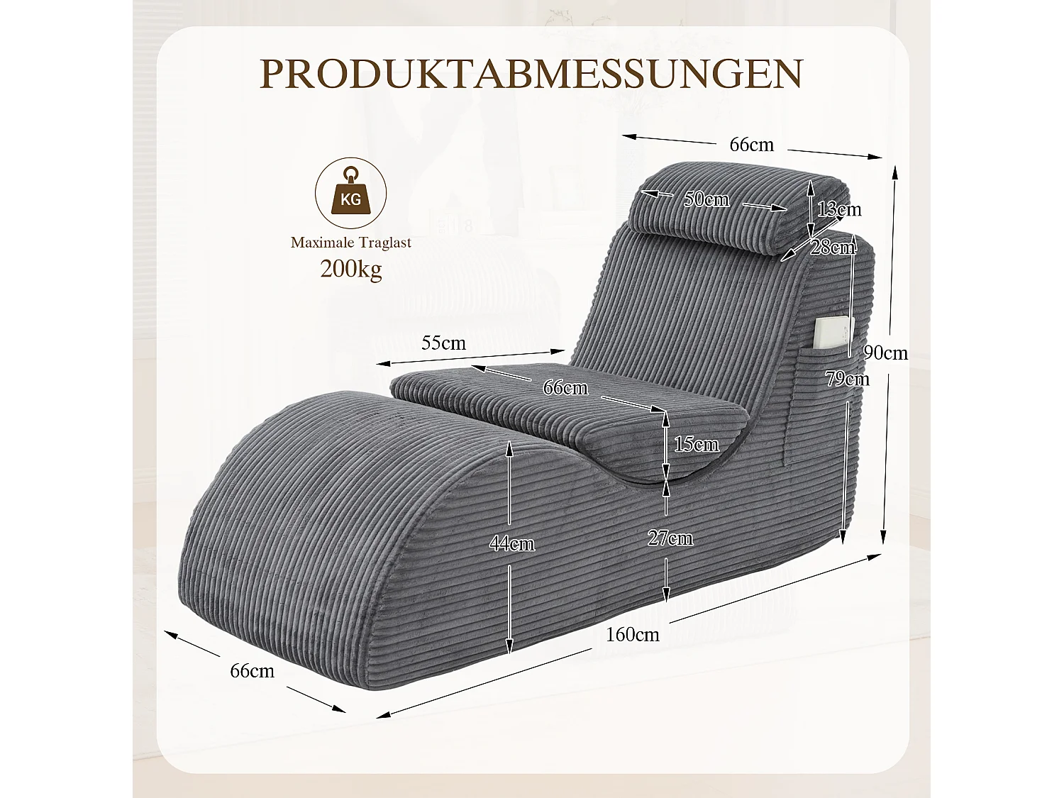 Canapé moderne au design unique et ergonomique - 160 x 66 x 90 cm - avec coussin d'assise amovible - velours - gris foncé