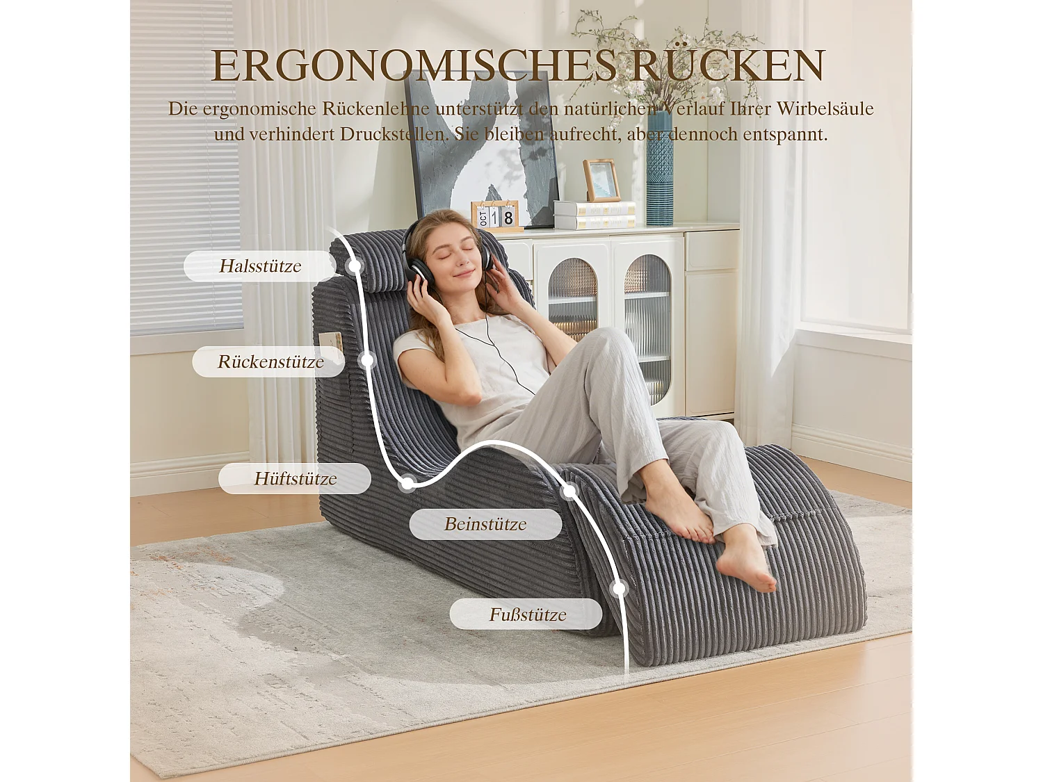 Canapé moderne au design unique et ergonomique - 160 x 66 x 90 cm - avec coussin d'assise amovible - velours - gris foncé