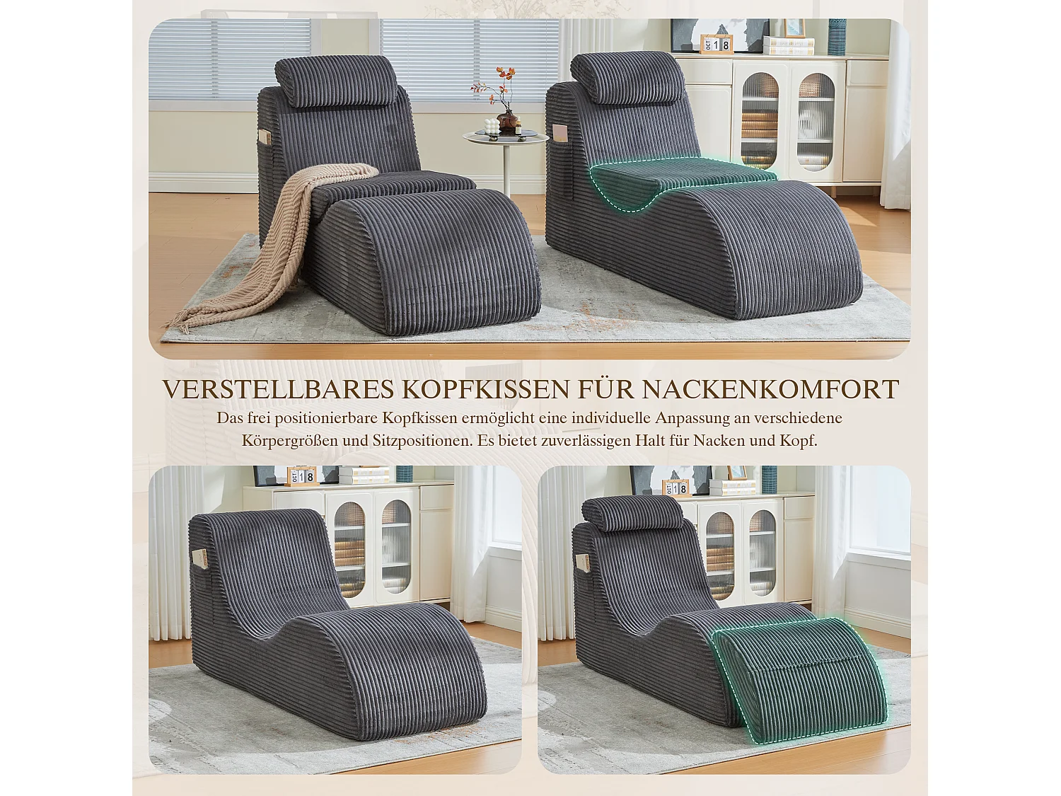 Canapé moderne au design unique et ergonomique - 160 x 66 x 90 cm - avec coussin d'assise amovible - velours - gris foncé