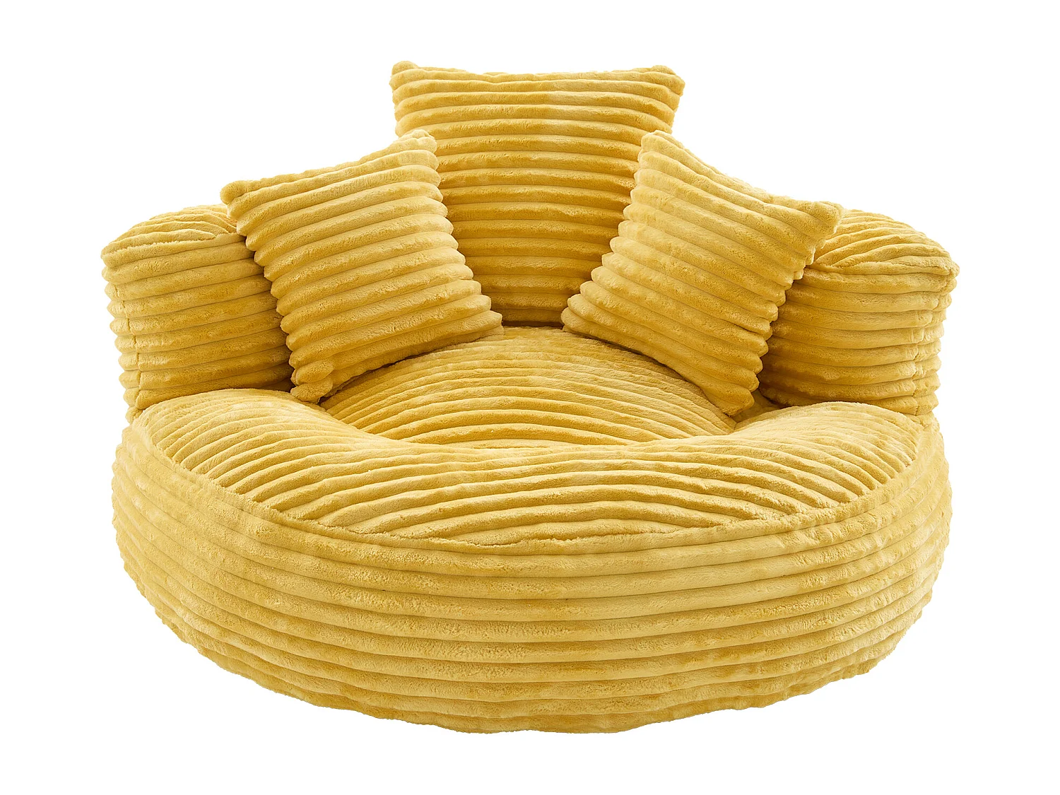 Fauteuil pouf en velours côtelé - Avec 3 coussins - Jaune moutarde
