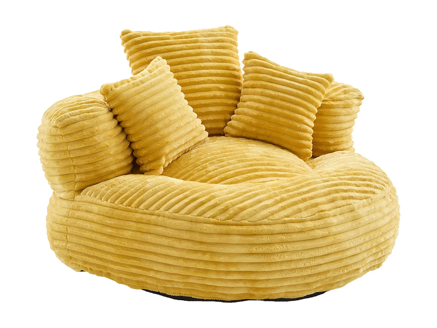 Fauteuil pouf en velours côtelé - Avec 3 coussins - Jaune moutarde