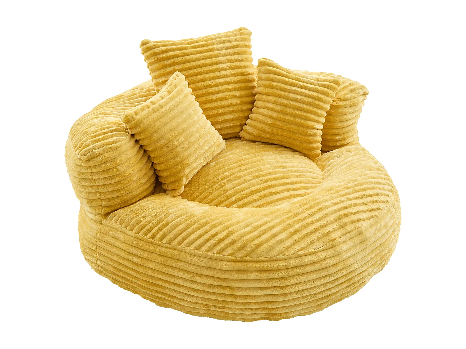 Fauteuil pouf en velours côtelé - Avec 3 coussins - Jaune moutarde