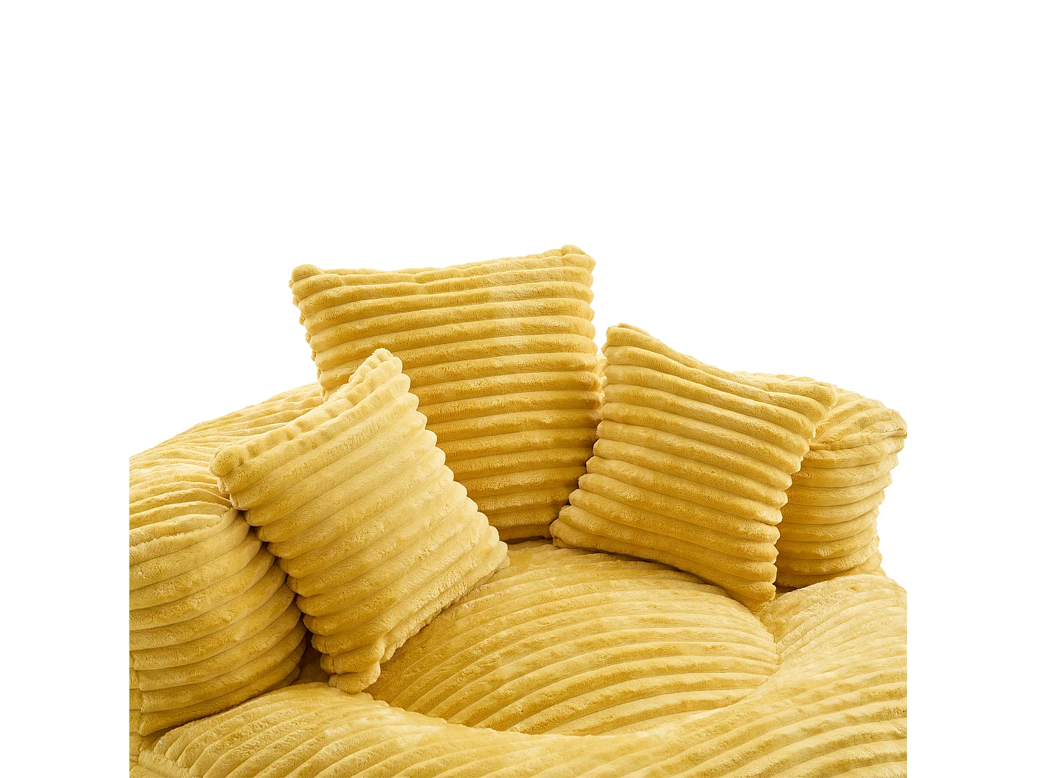 Fauteuil pouf en velours côtelé - Avec 3 coussins - Jaune moutarde