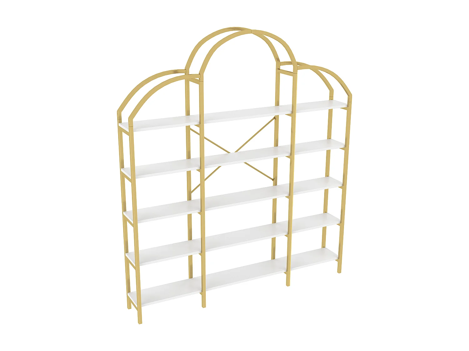 Étagère en forme nuage avec 5 tablettes - MDF et métal - Doré et blanc