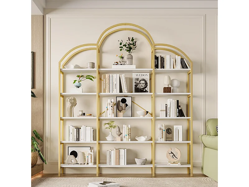 Étagère en forme nuage avec 5 tablettes - MDF et métal - Doré et blanc