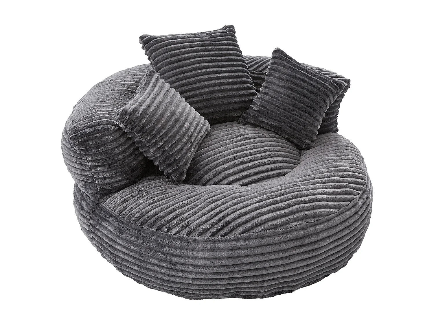 Fauteuil pouf en velours côtelé - Avec 3 coussins - Gris foncé