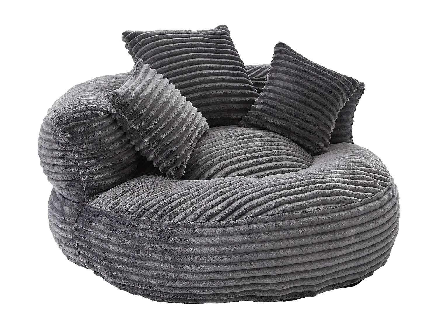 Fauteuil pouf en velours côtelé - Avec 3 coussins - Gris foncé