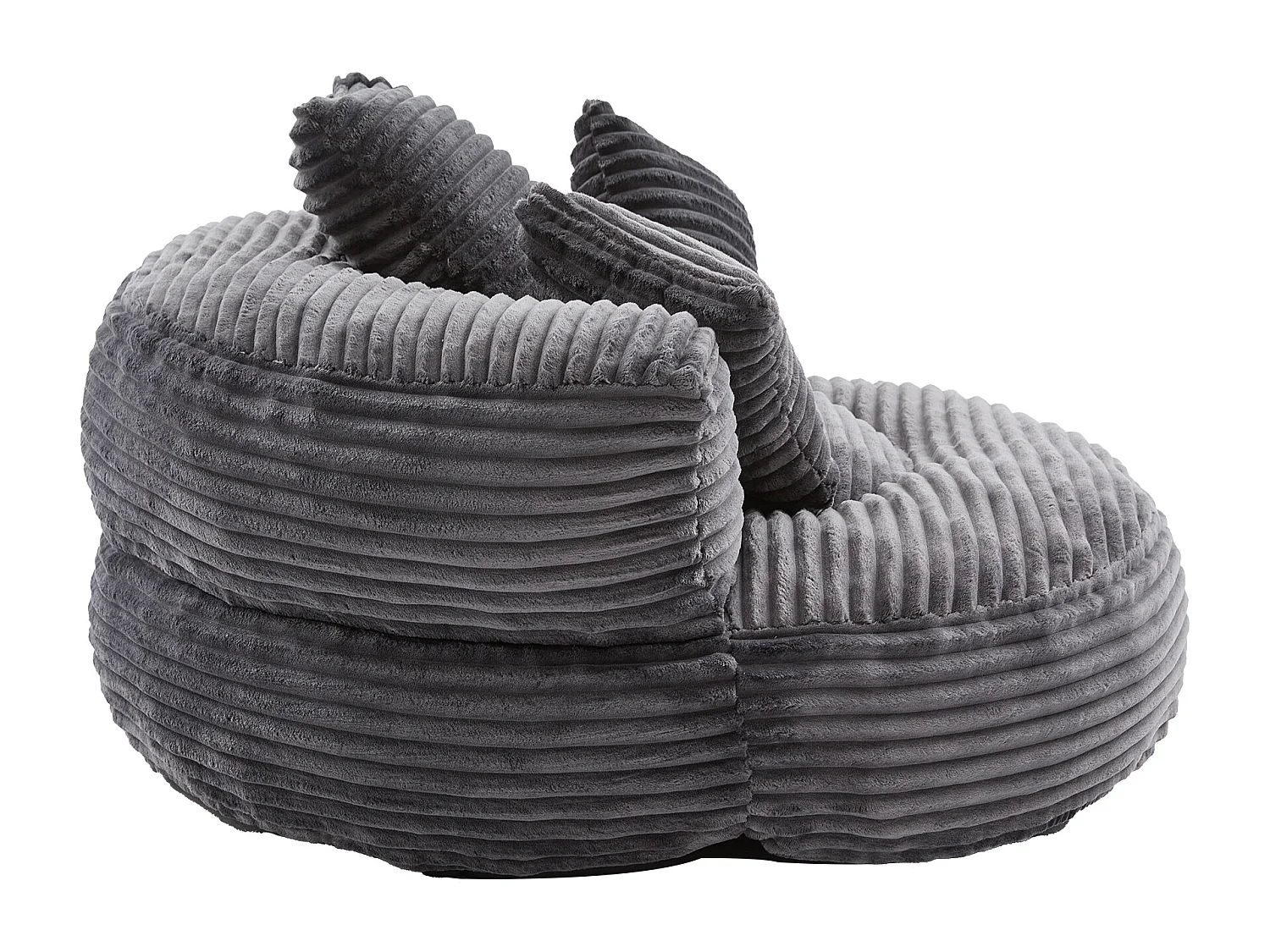 Fauteuil pouf en velours côtelé - Avec 3 coussins - Gris foncé