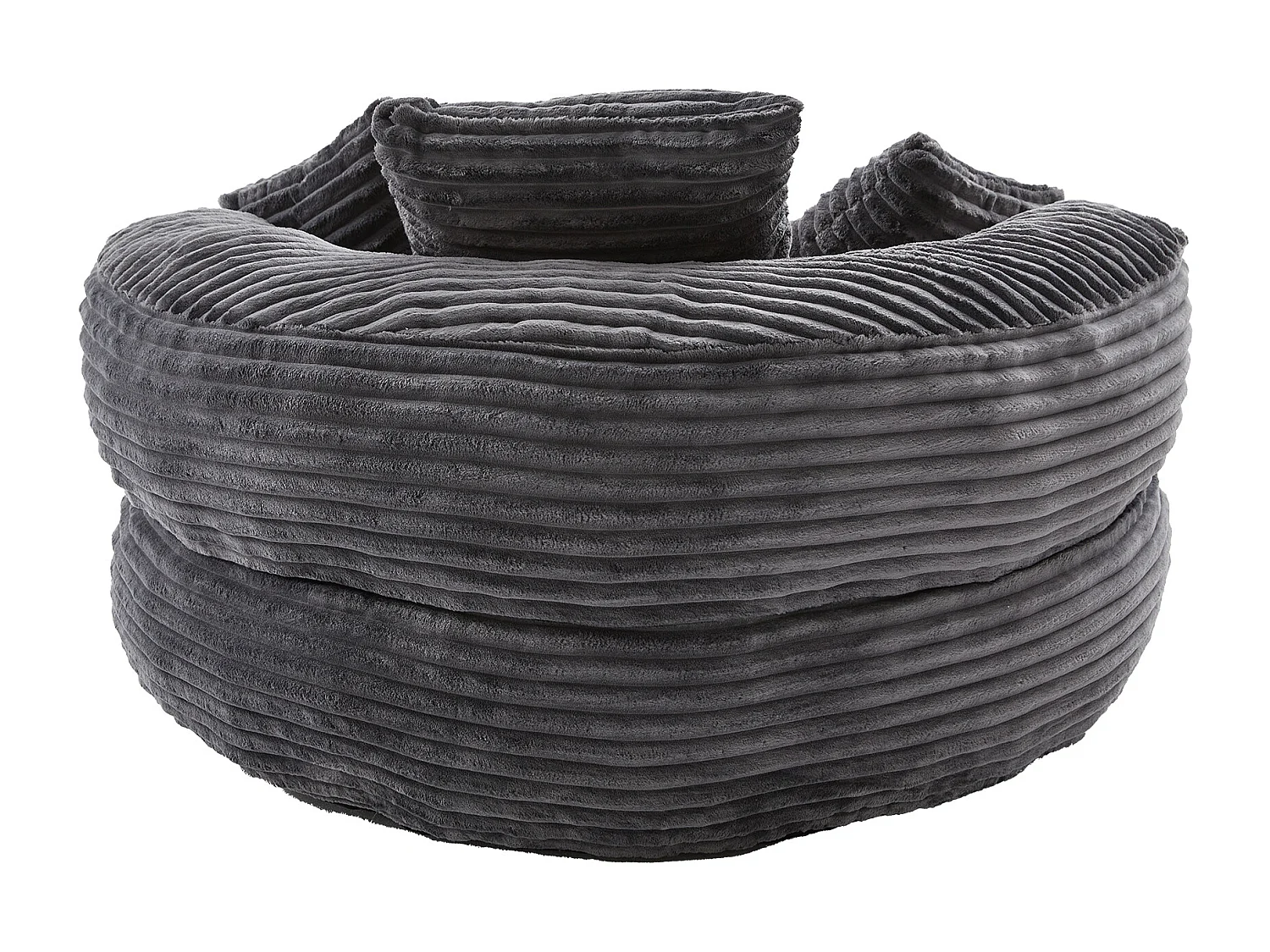 Fauteuil pouf en velours côtelé - Avec 3 coussins - Gris foncé