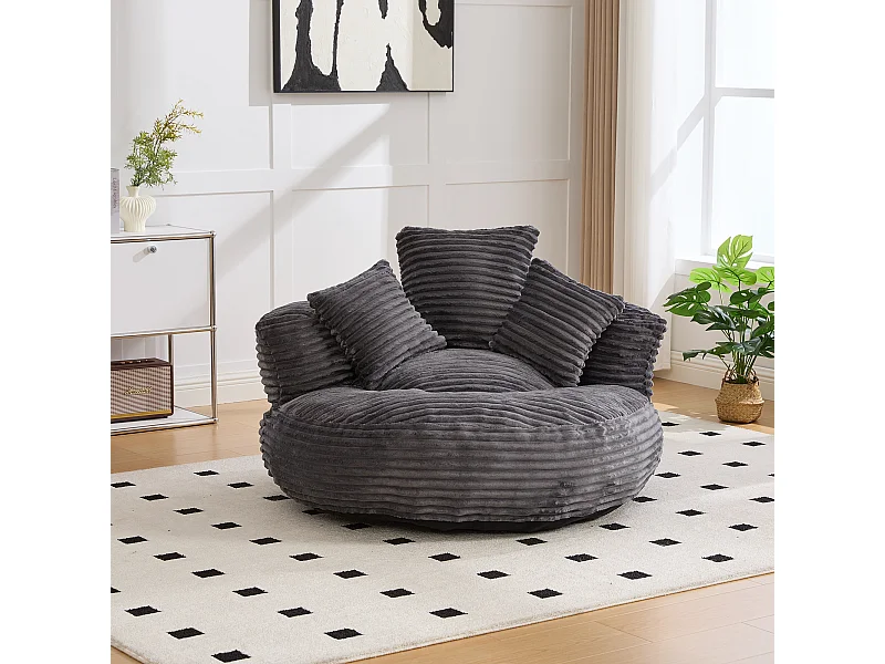 Fauteuil pouf en velours côtelé - Avec 3 coussins - Gris foncé