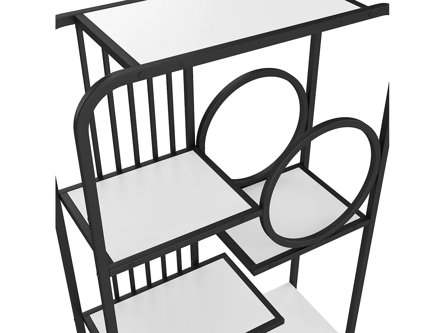 Opbergrek met dubbele deur - 3 planken - metalen poten - 80 x 30 x 180 cm - rond decoratief element