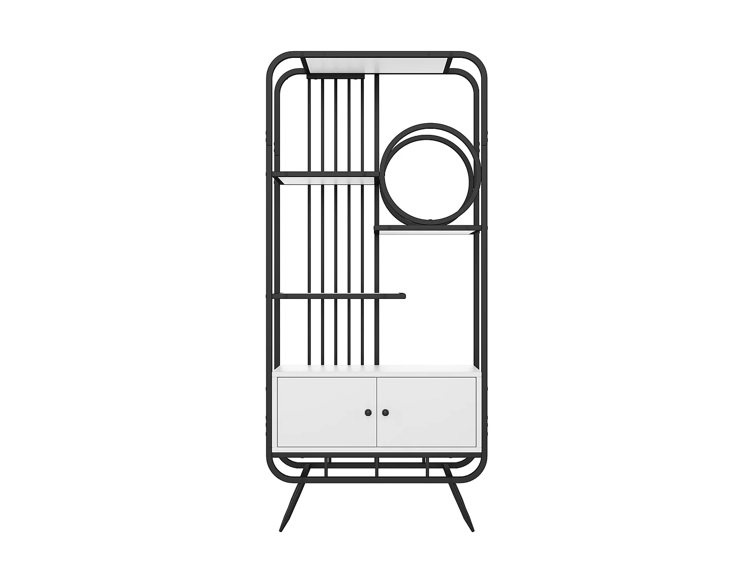 Opbergrek met dubbele deur - 3 planken - metalen poten - 80 x 30 x 180 cm - rond decoratief element