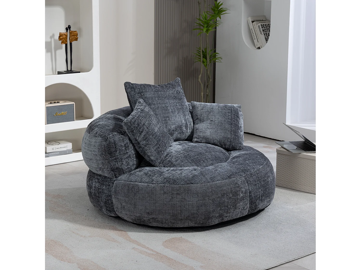 Fauteuil poire avec 3 coussins - Pour adulte et enfant - Chenille gris, sans montage