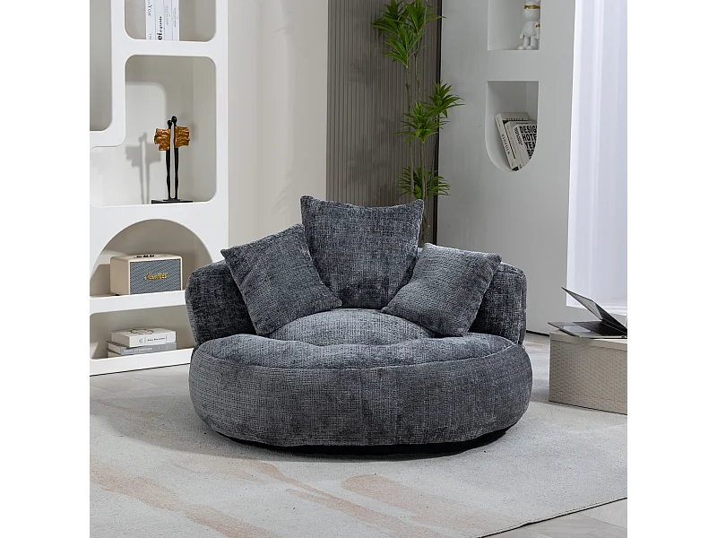 Fauteuil poire avec 3 coussins - Pour adulte et enfant - Chenille gris, sans montage