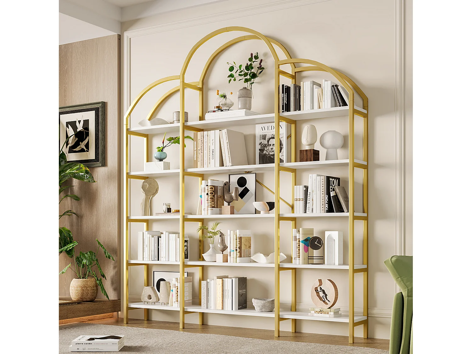 Étagère à 5 niveaux - design nuage unique - 170 x 26 x 190 cm - or