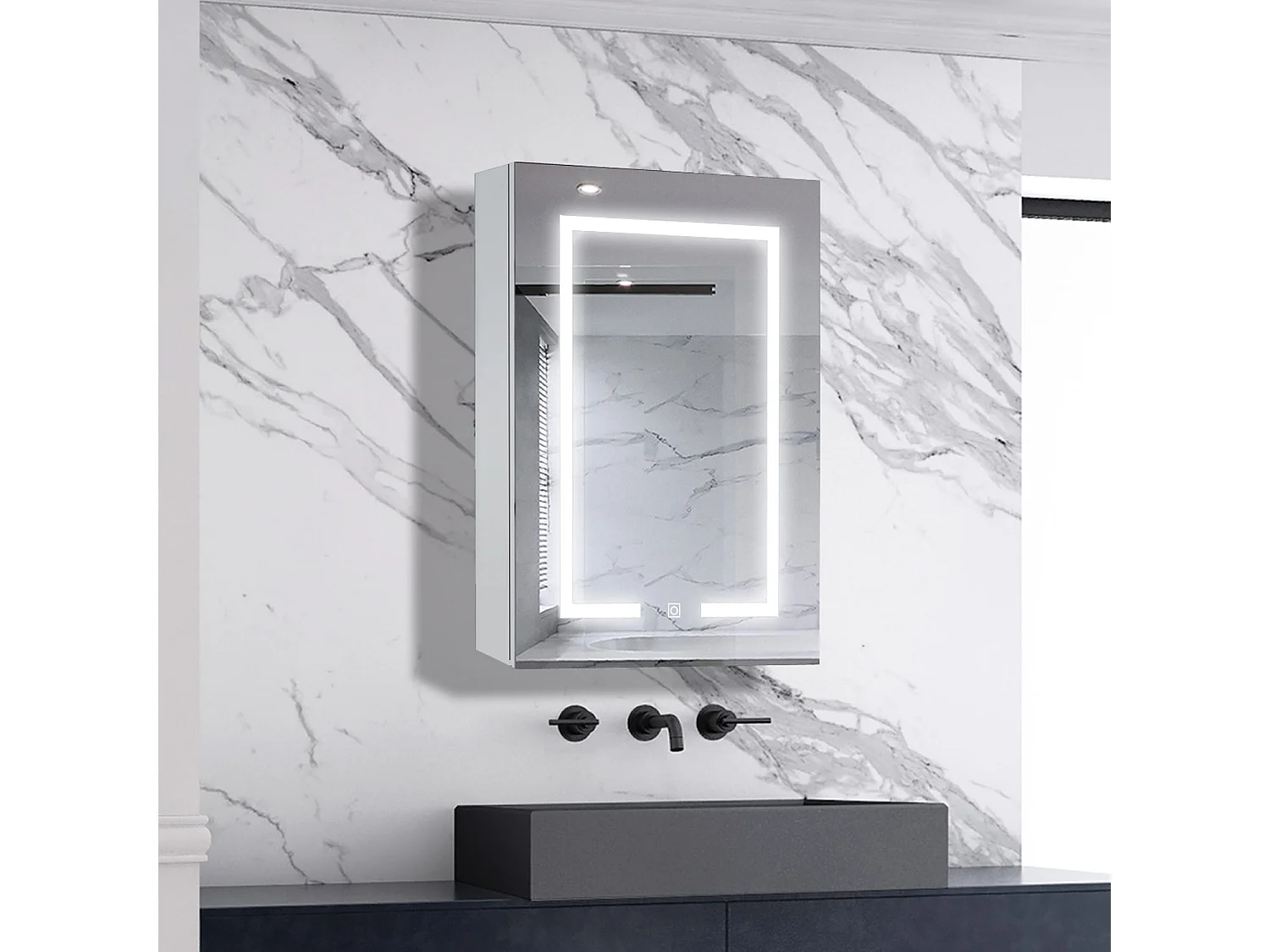 AICA LED Spiegelschrank 50x70cm,Beschlagfrei,3 Lichtfarbe,Dimmbar,Steckdose - Weiß Matt
