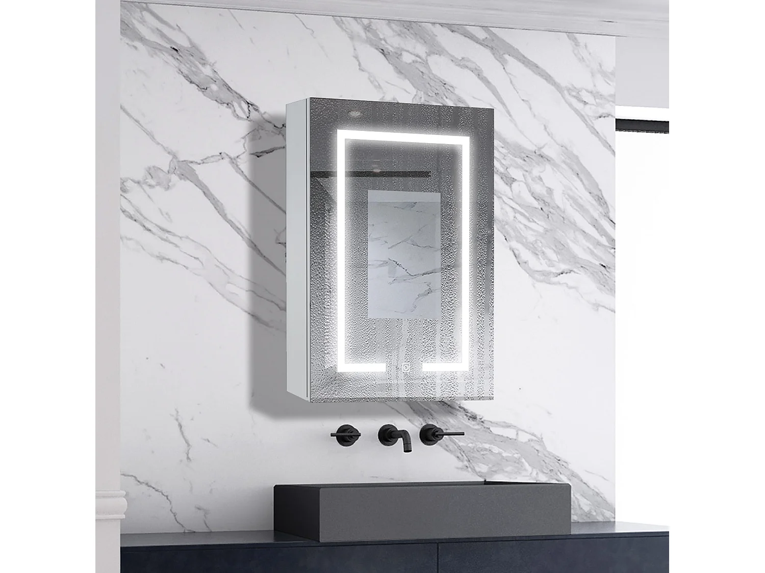AICA LED Spiegelschrank 50x70cm,Beschlagfrei,3 Lichtfarbe,Dimmbar,Steckdose - Weiß Matt