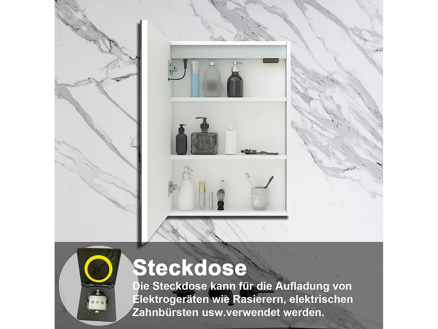 AICA LED Spiegelschrank 50x70cm,Beschlagfrei,3 Lichtfarbe,Dimmbar,Steckdose - Weiß Matt