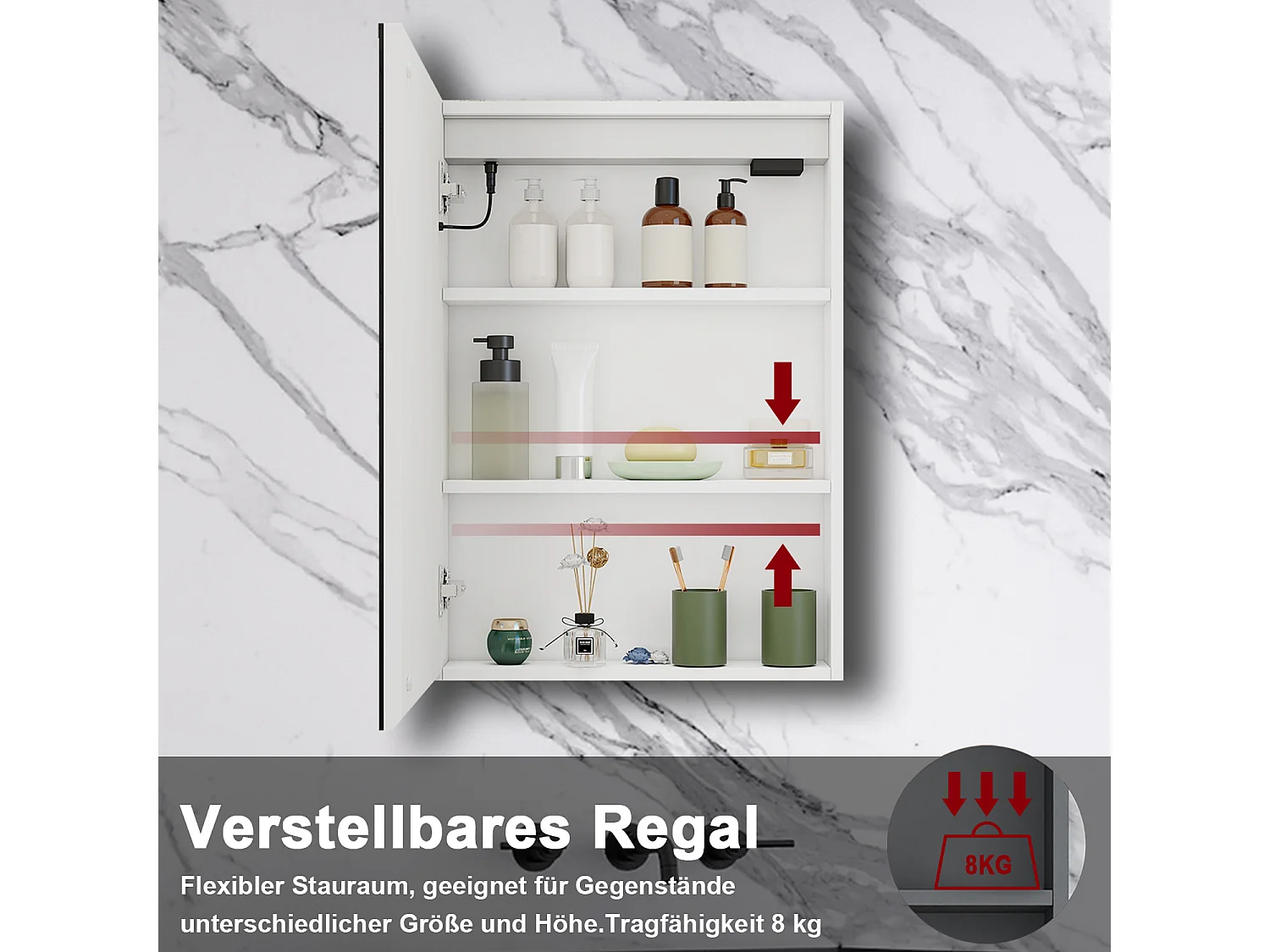 AICA LED Spiegelschrank 50x70cm,Beschlagfrei,3 Lichtfarbe,Dimmbar,Steckdose - Weiß Matt