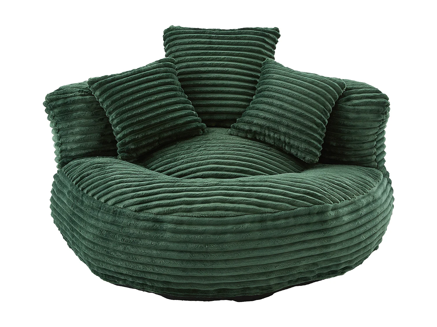 Fauteuil pouf en velours côtelé - Avec 3 coussins - Vert émeraude