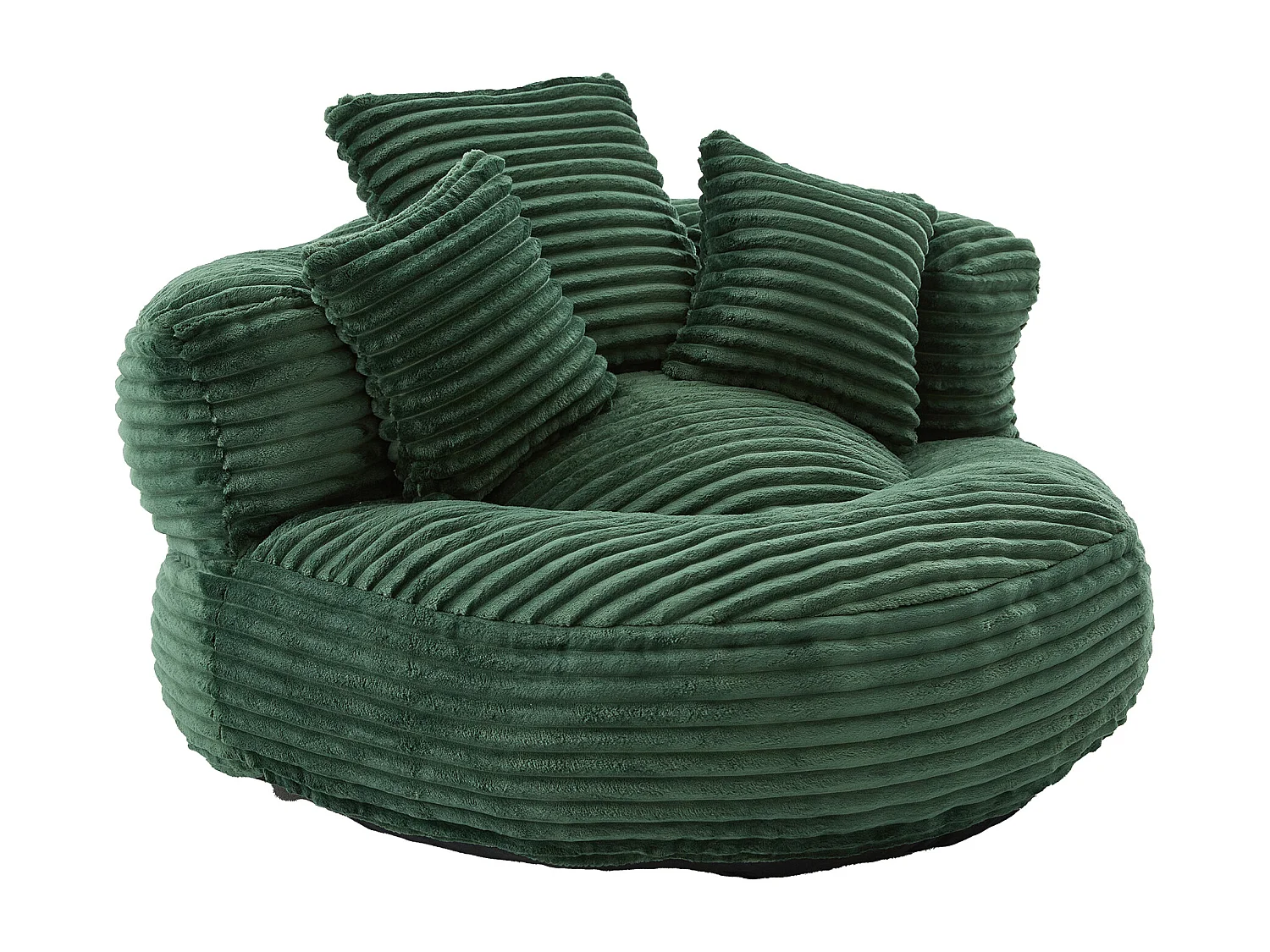 Fauteuil pouf en velours côtelé - Avec 3 coussins - Vert émeraude