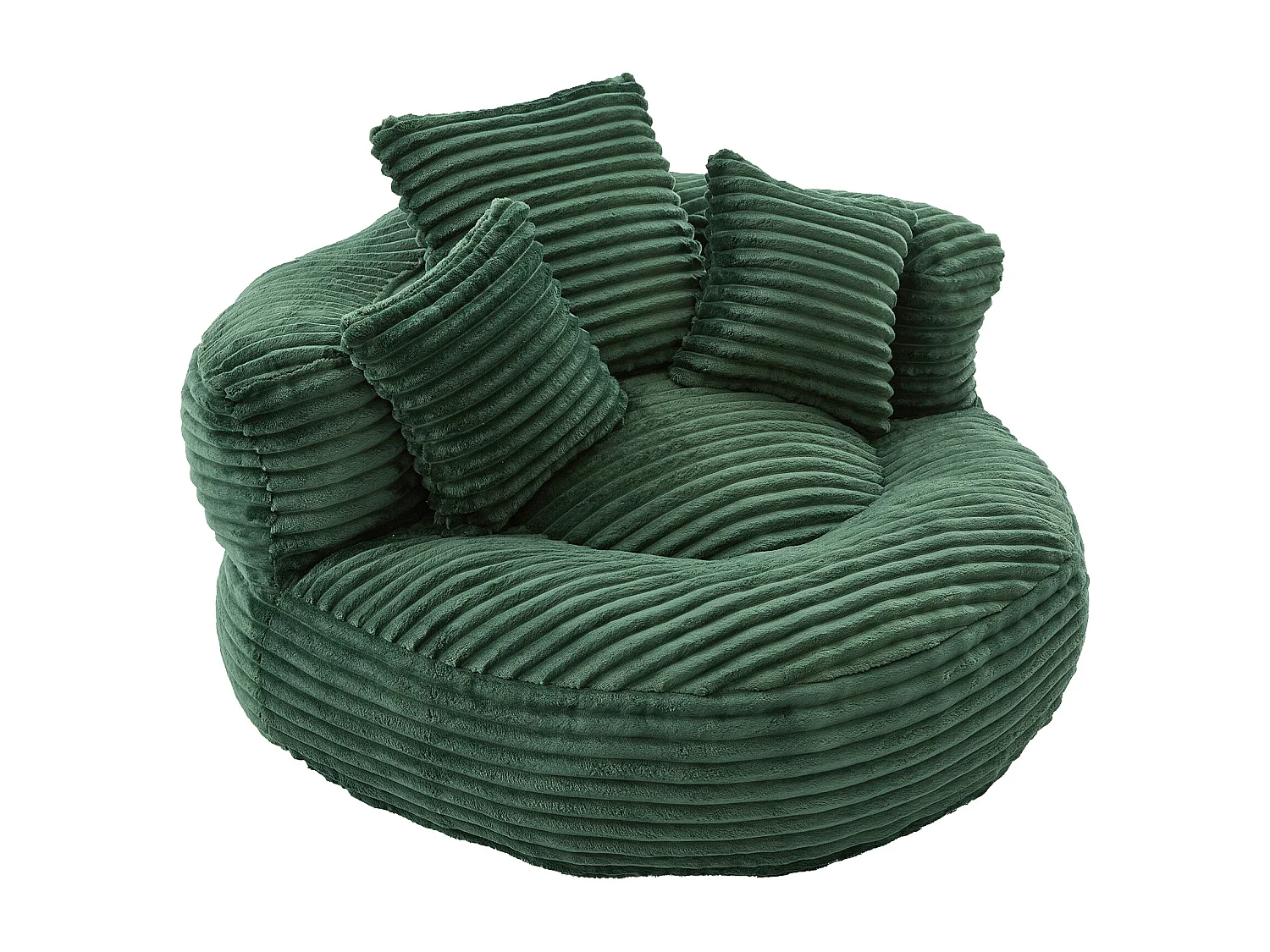 Fauteuil pouf en velours côtelé - Avec 3 coussins - Vert émeraude