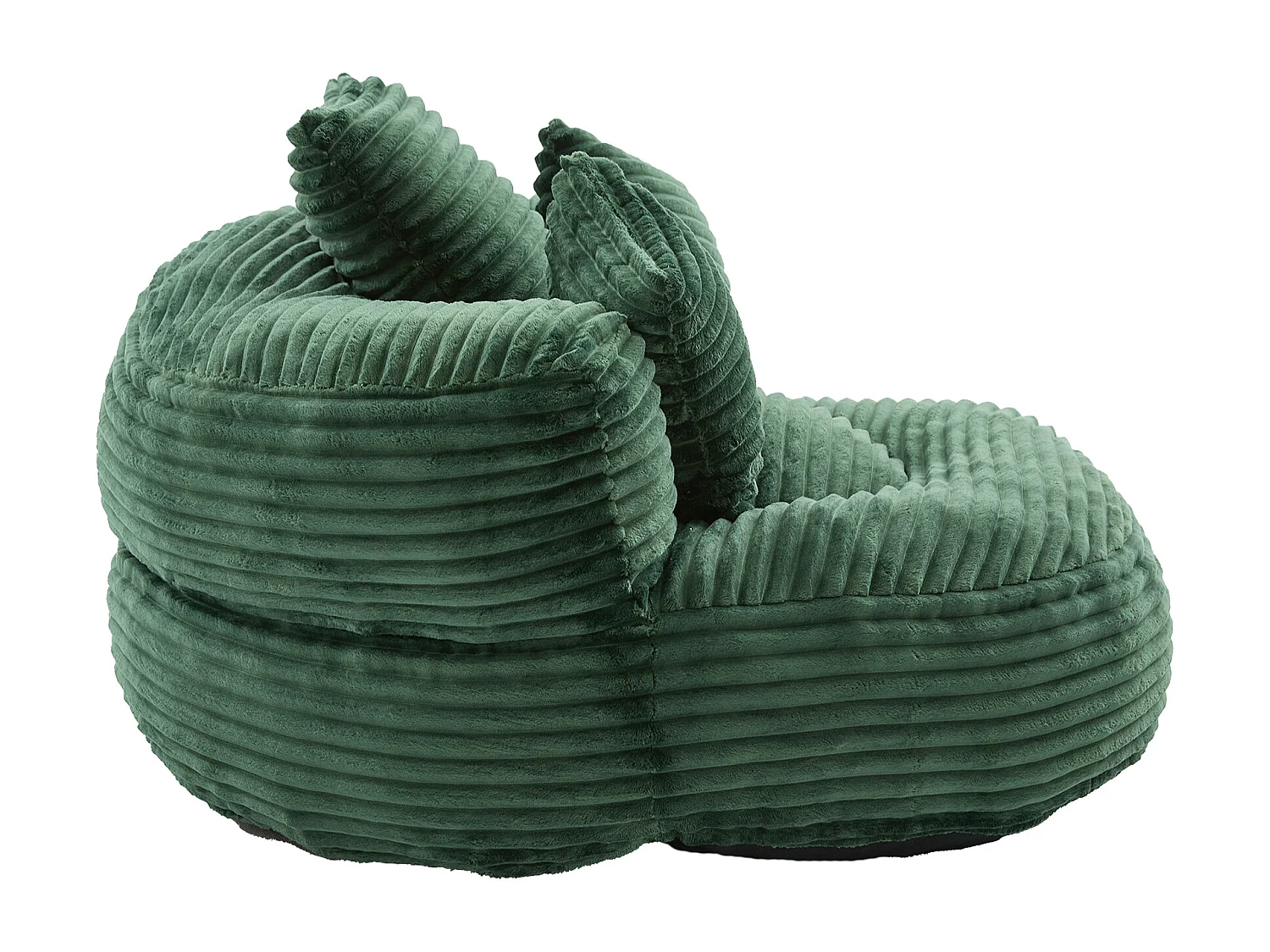 Fauteuil pouf en velours côtelé - Avec 3 coussins - Vert émeraude