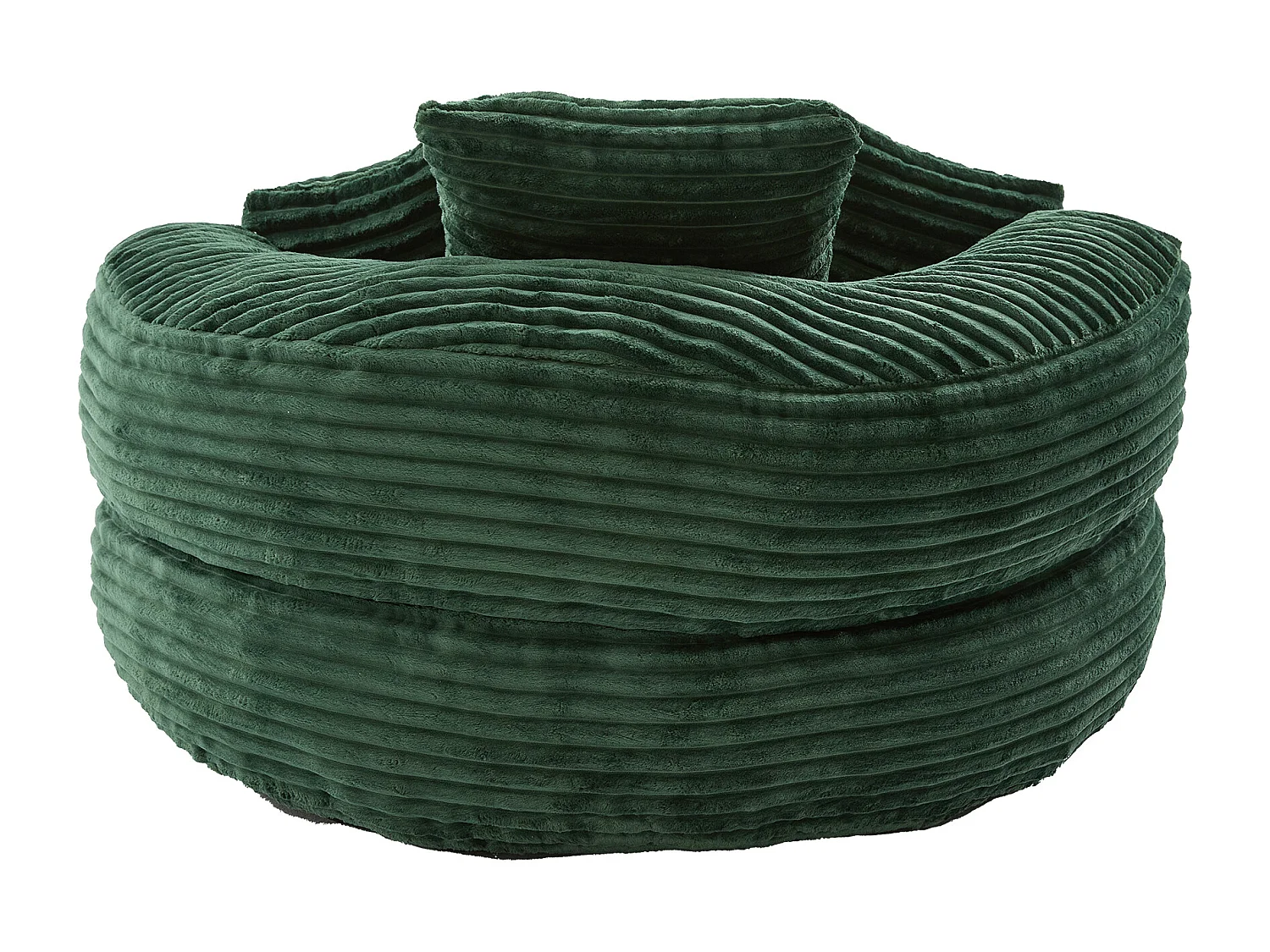 Fauteuil pouf en velours côtelé - Avec 3 coussins - Vert émeraude