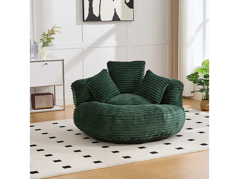 Fauteuil pouf en velours côtelé - Avec 3 coussins - Vert émeraude