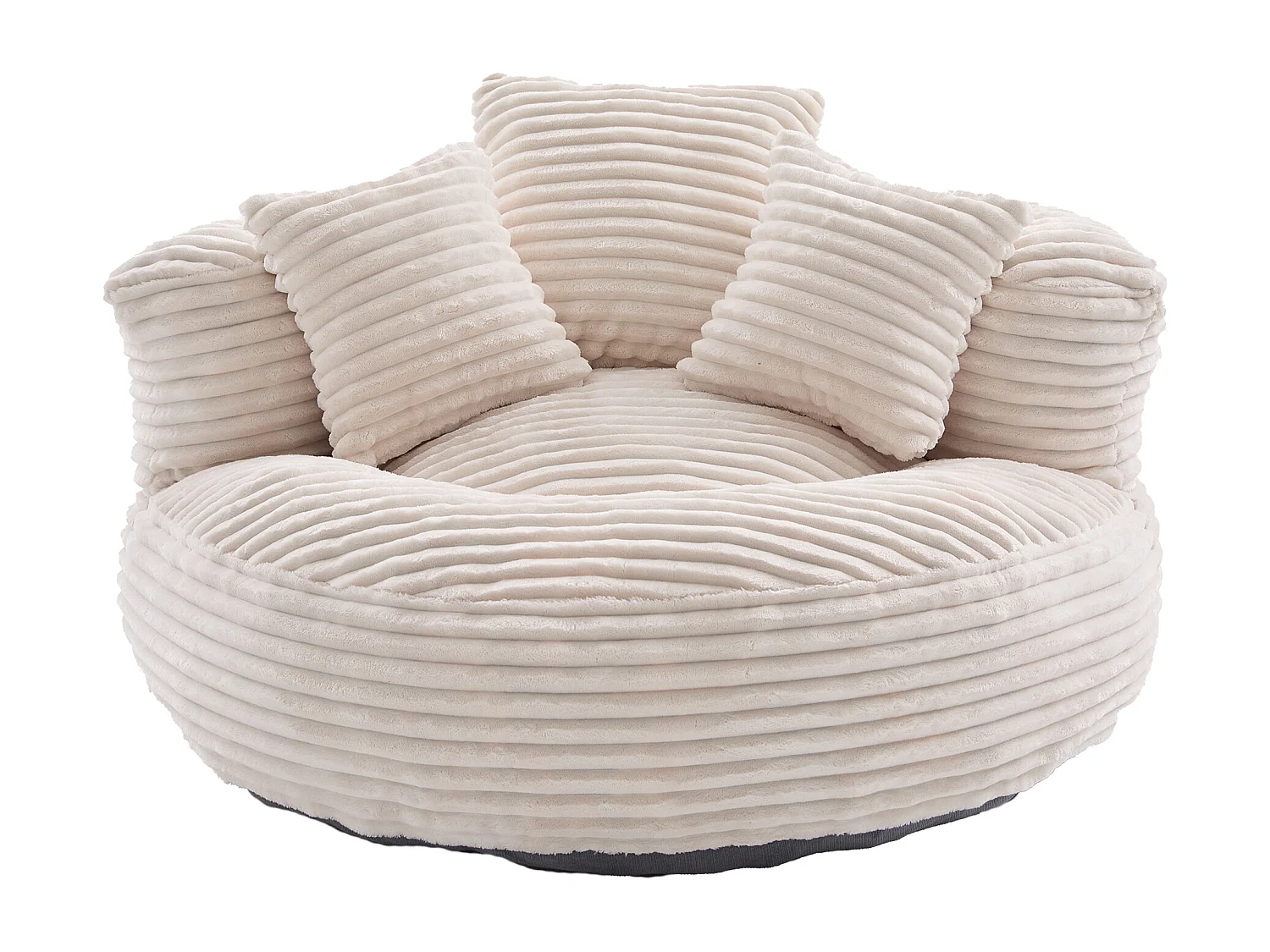 Fauteuil pouf en velours côtelé - Avec 3 coussins - Beige