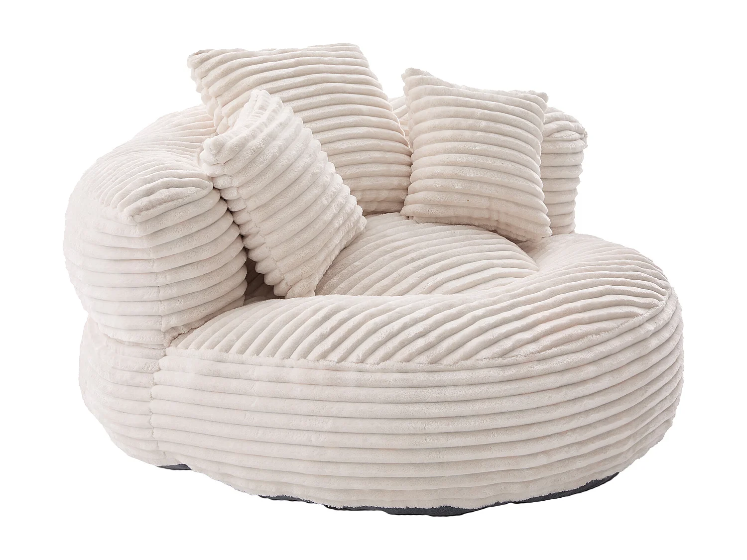 Fauteuil pouf en velours côtelé - Avec 3 coussins - Beige