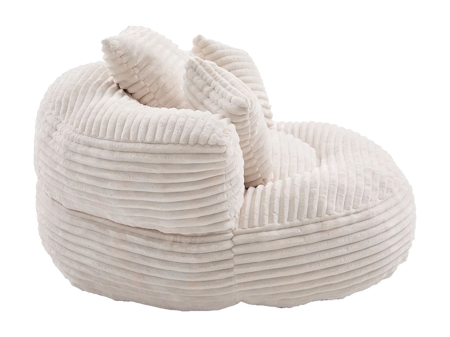 Fauteuil pouf en velours côtelé - Avec 3 coussins - Beige