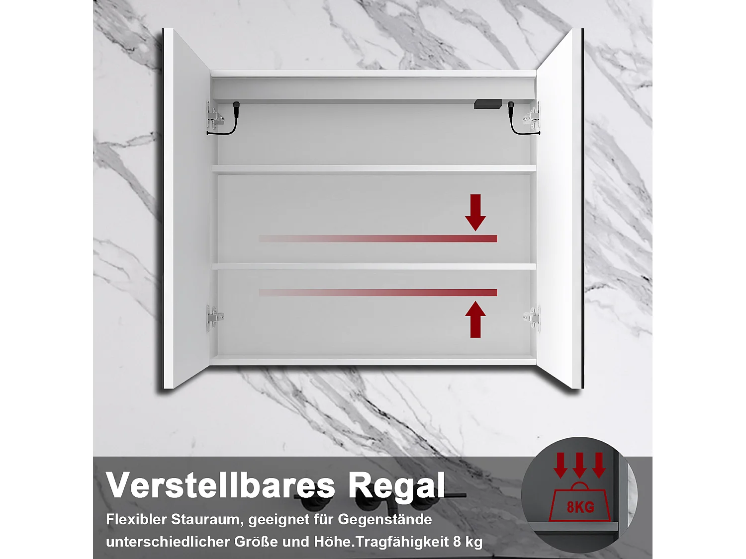 AICA LED Spiegelschrank 80x70cm,Beschlagfrei,3 Lichtfarbe,Dimmbar,Steckdose - Weiß Matt