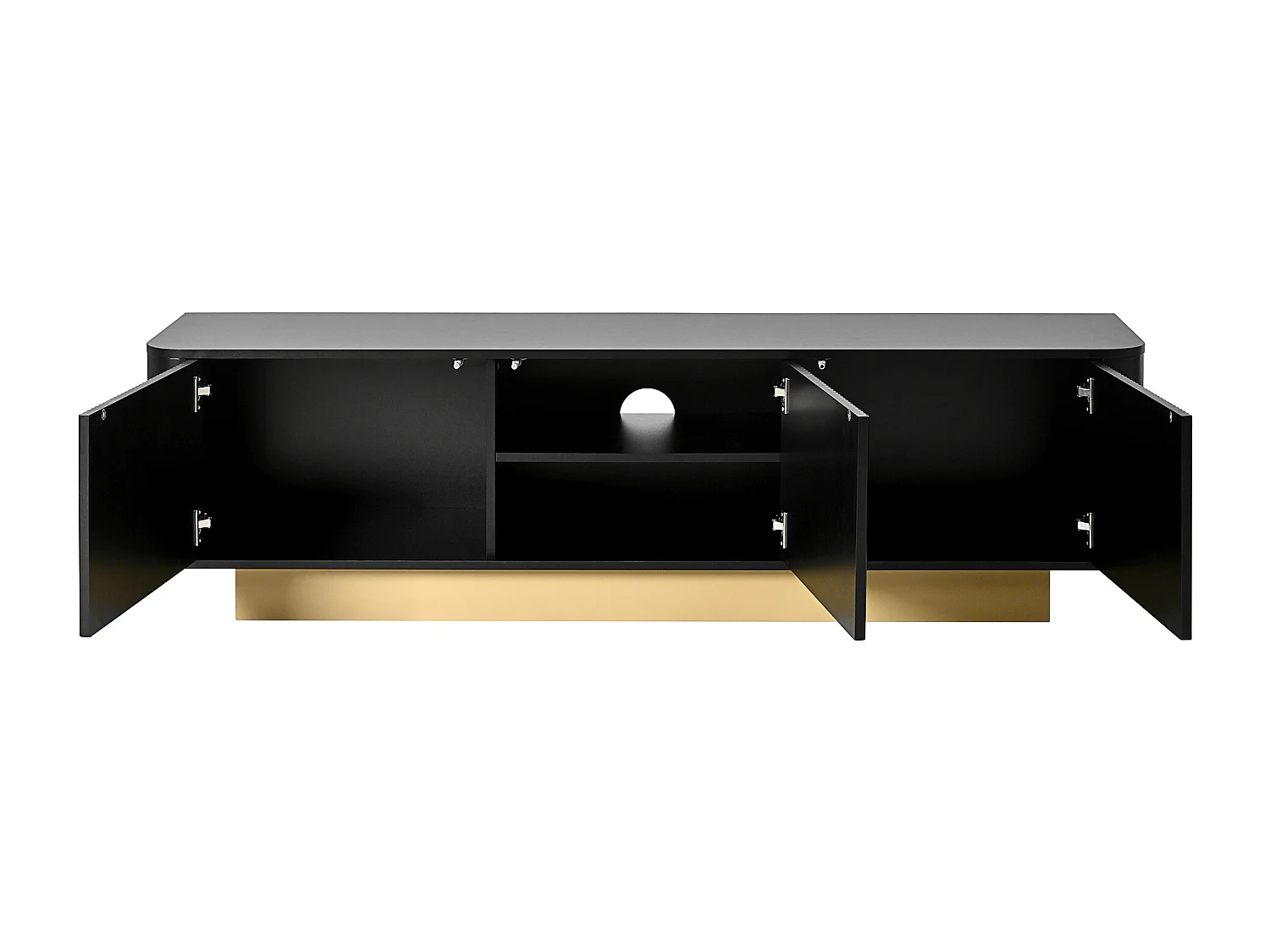 Meuble TV moderne 170x40x47cm - Design rond - 3 portes - Étagères réglables - Noir