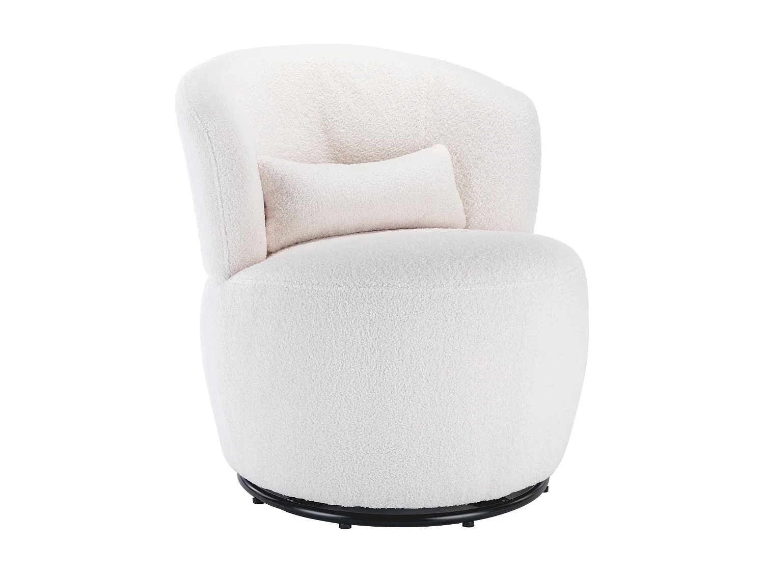 Fauteuil pivotant avec coussin lombaire - Tissu teddy - Blanc