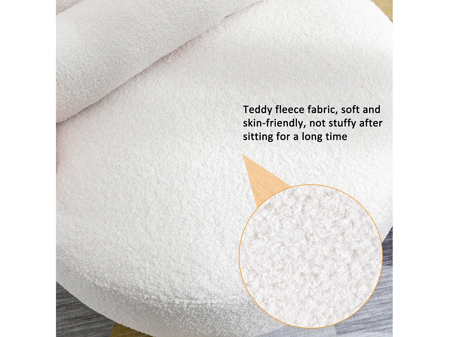 Fauteuil pivotant avec coussin lombaire - Tissu teddy - Blanc