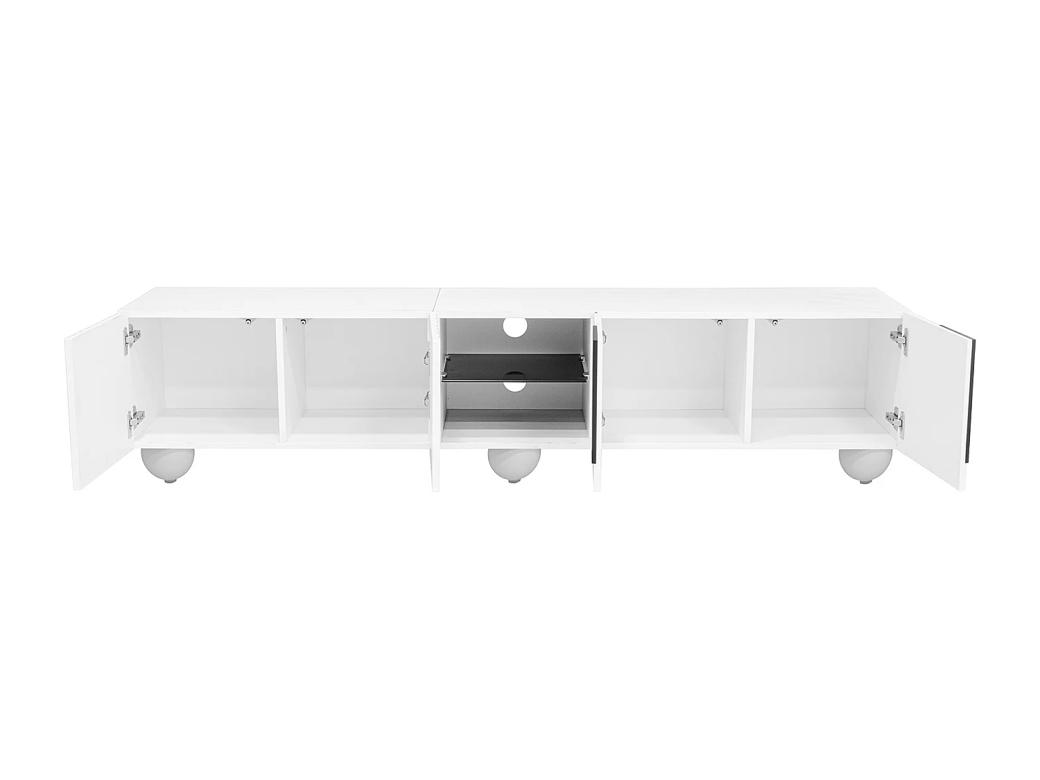 Meuble TV avec 4 portes - Pieds rondes - Blanc et noir