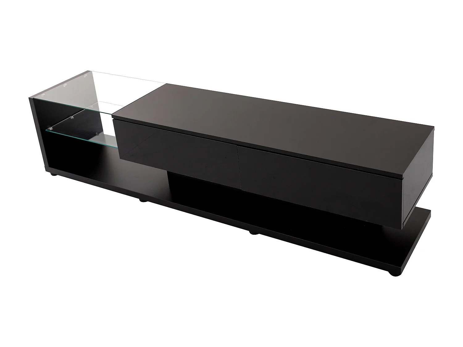 Tv-meubel met ledverlichting, 2 lades en 2 glazen planken - Zwart