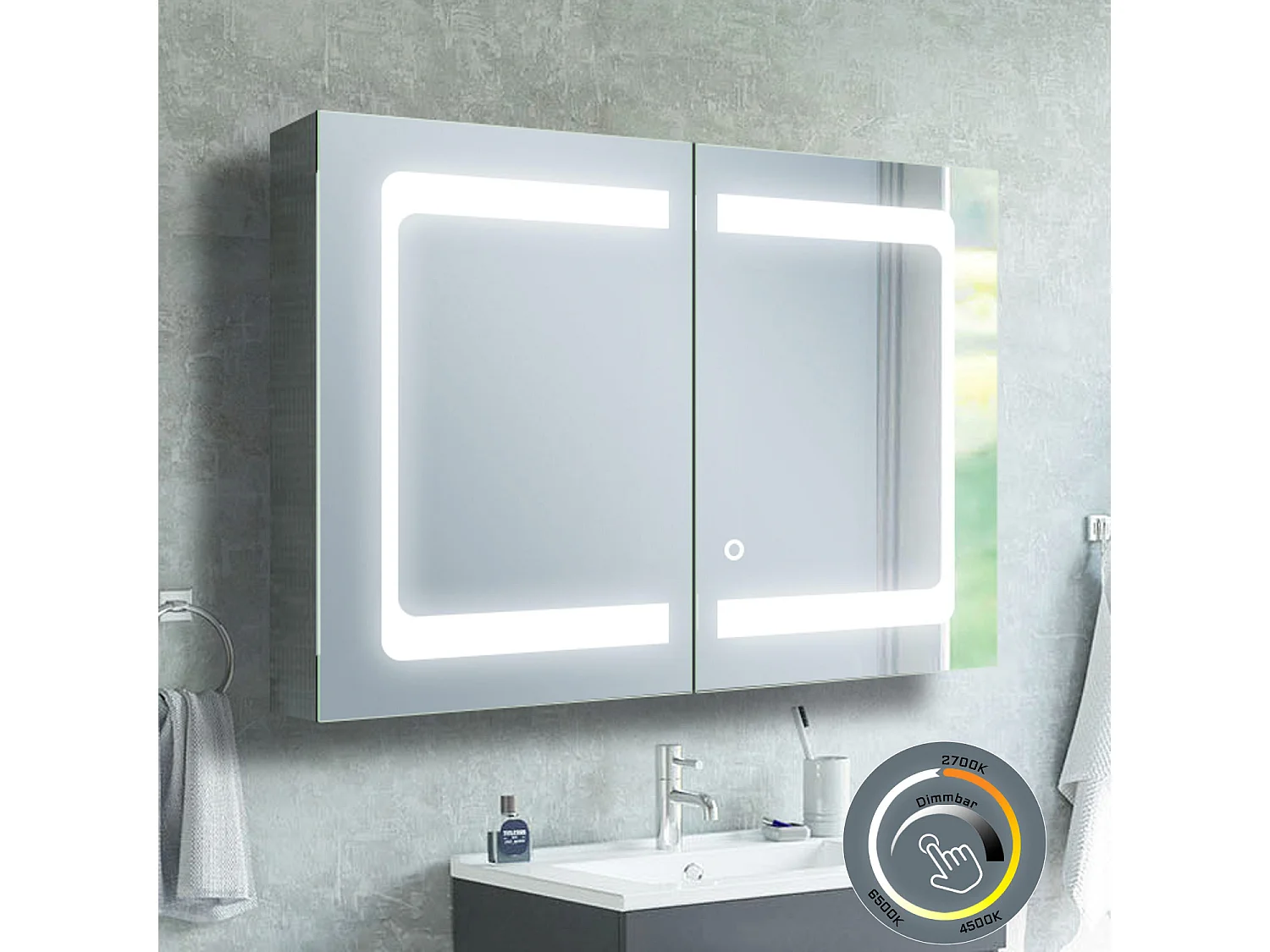 AICA LED Spiegelschrank 80x60cm,Beschlagfrei,3 Lichtfarbe,Dimmbar,Steckdose
