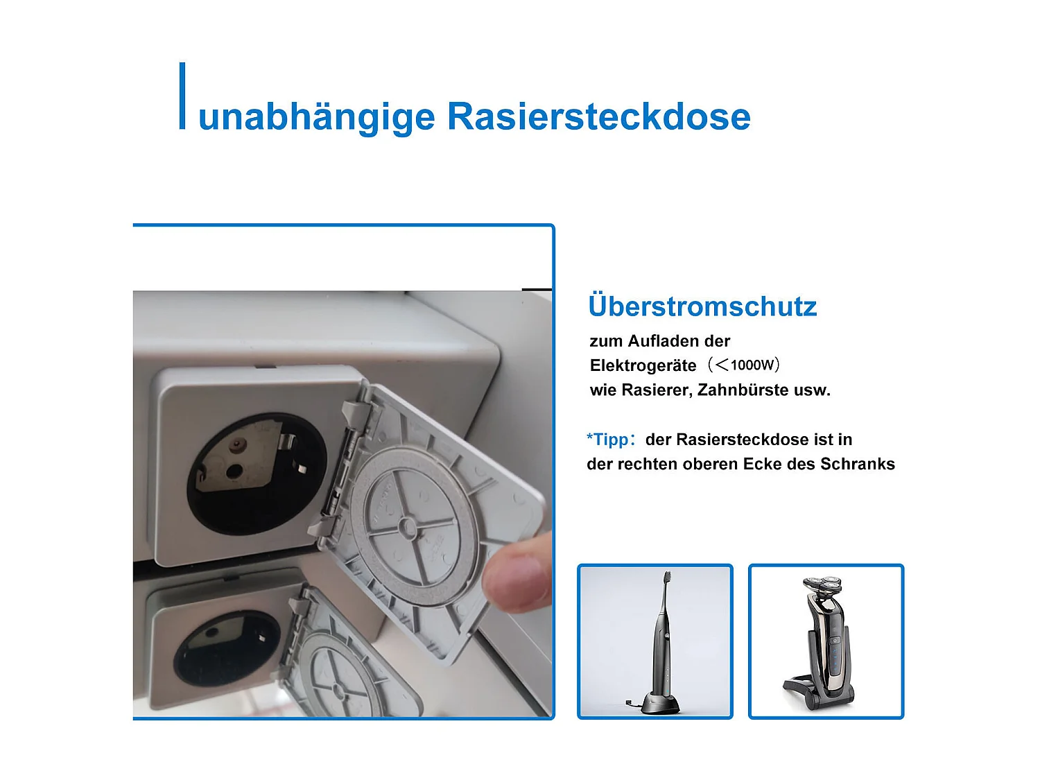AICA LED Spiegelschrank 80x60cm,Beschlagfrei,3 Lichtfarbe,Dimmbar,Steckdose